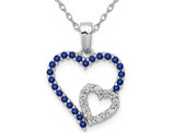 3/10 Carat (ctw) Natural Blue Sapphire Heart Pendant Necklace in 14K White Gold with Chain and Diamonds 1/10 Carat (ctw)